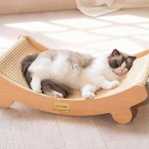 Cat Sisal Hammock Scratch Pad, Pet Lounger Bed with Wooden Frame